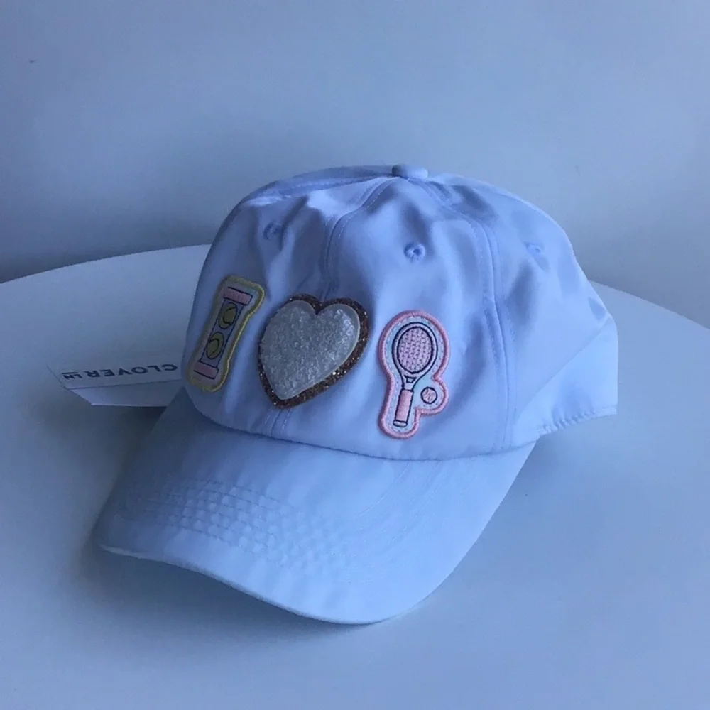 Stoney Clover Lane pastel baby blue nylon baseball cap I heart tennis racket